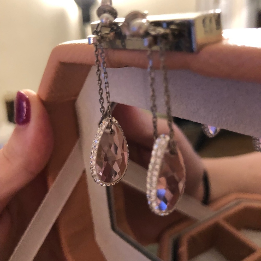 Pink glass with white crystal drop earrings